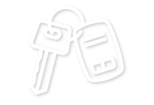 Ein Symbol aus weißen Linien zeigt einen Schlüsselring mit einem Autoschlüssel und einer Fernbedienung vor rotem Hintergrund