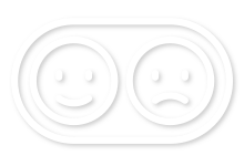 Zwei Smileys, einer lächelnd, einer mit heruntergezogenen Mundwinkeln vor rotem Hintergrund