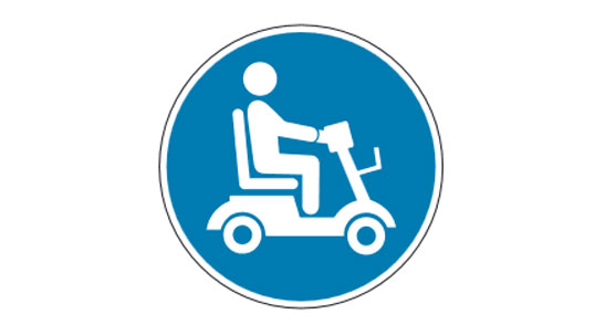 Plakettengrafik: Weißer Elektroscooter auf blauem Hintergrund