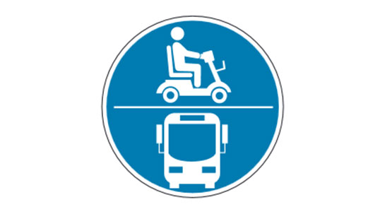 E-Scooter-Plakettengrafik: oben ein Elektroscooter, unten ein Bus