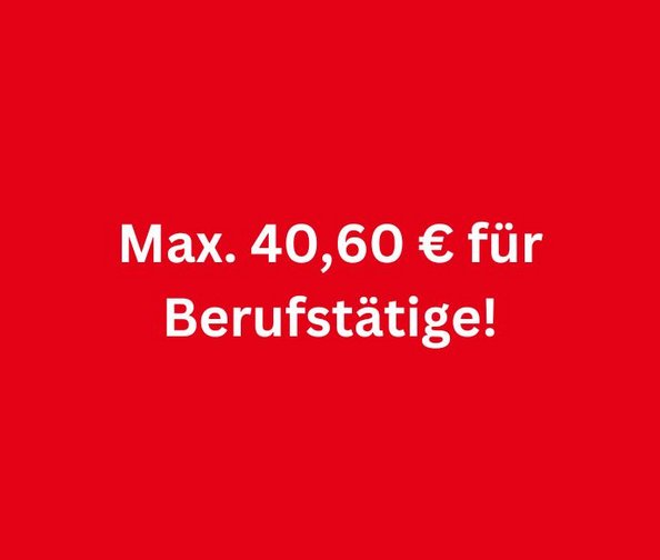 Rote Grafik mit der Aufschrift "Max. 40,60 € für Berufstätige!"